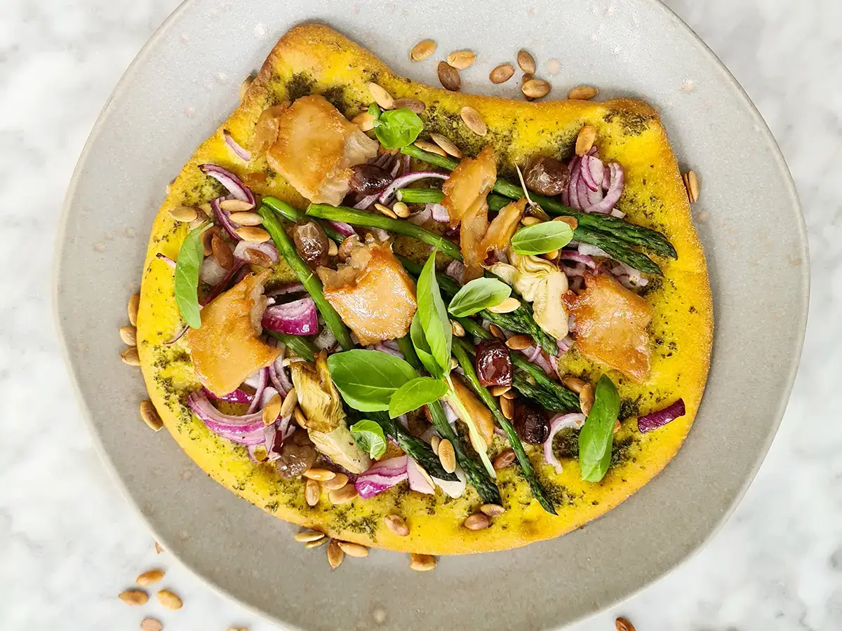 Vegan pizza van pompoen Vegan pizza van pompoen