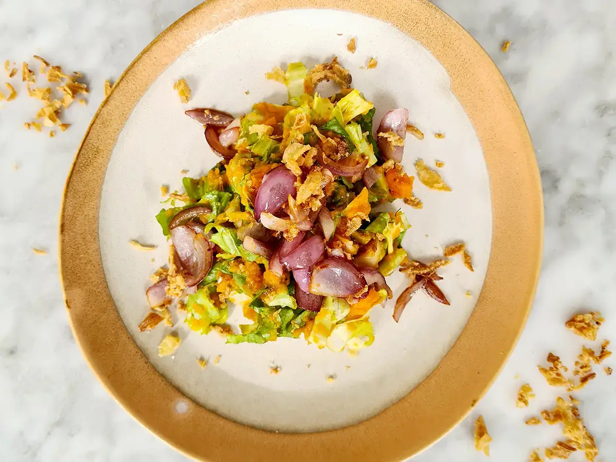 Zoete aardappel met andijvie