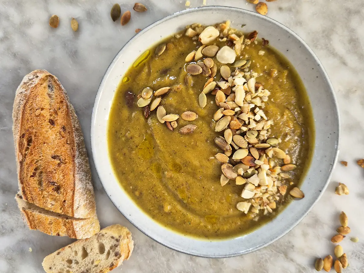 Zoete aardappel courgette soep